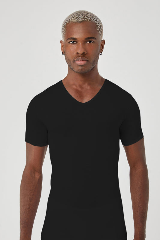 Black Cotton V-Neck Men's Undershirt