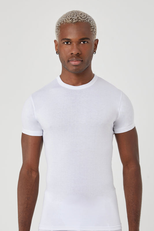 White Cotton Round-Neck Men's Undershirt