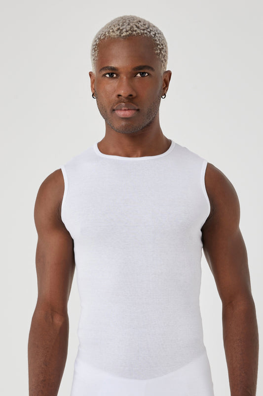White 100% Cotton Round-Neck Men's Sleeveless Undershirt