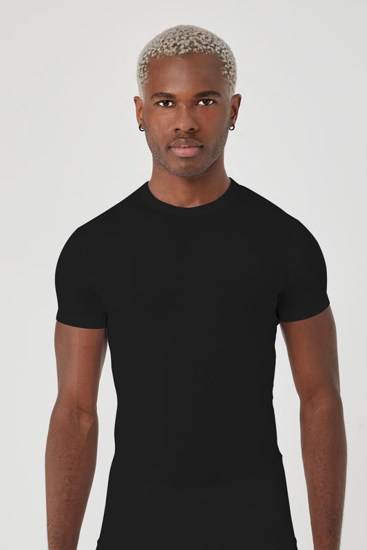 Black Cotton Round-Neck Men's Undershirt
