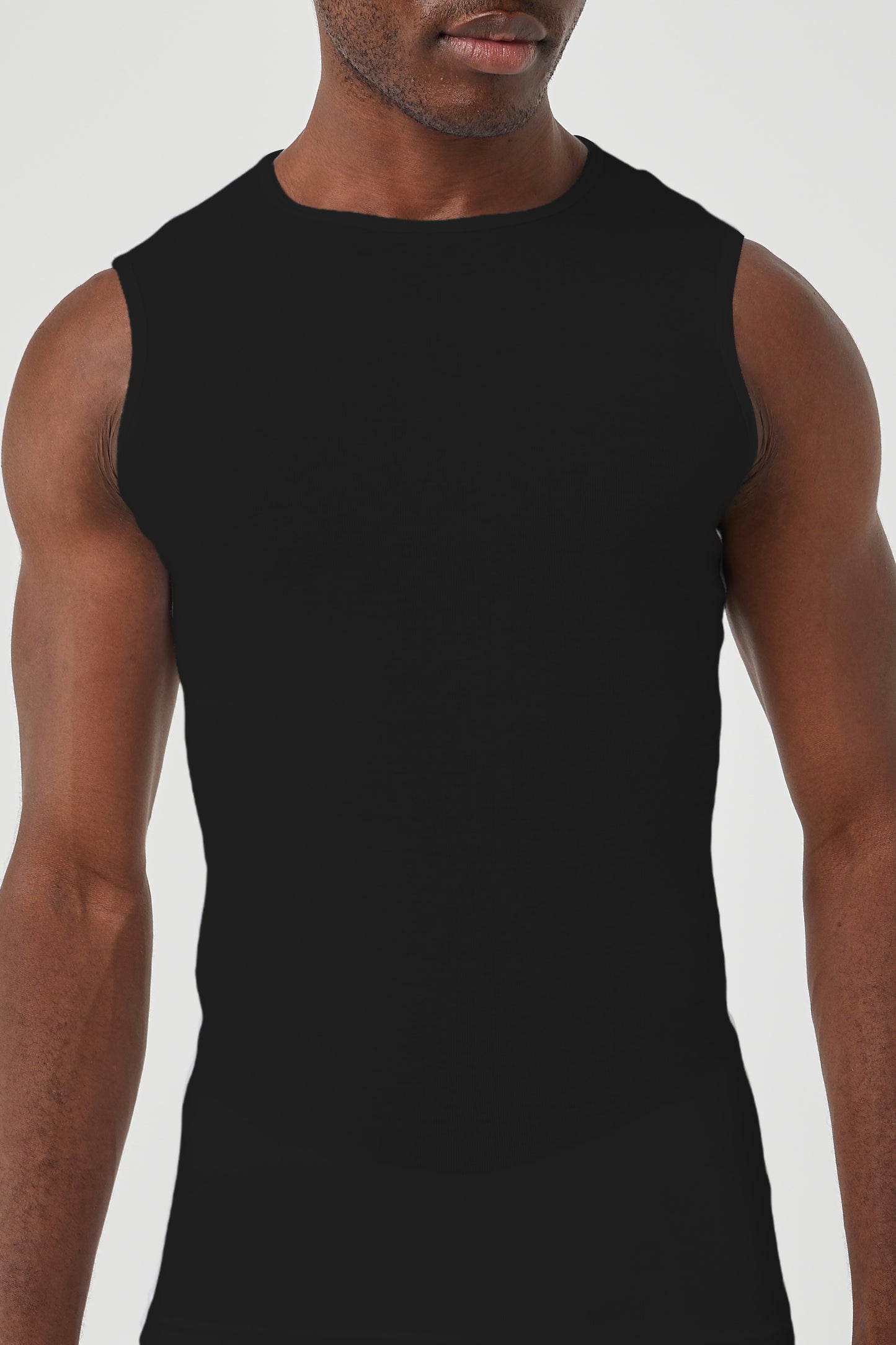 Black 100% Cotton Round-Neck Men's Sleeveless Undershirt