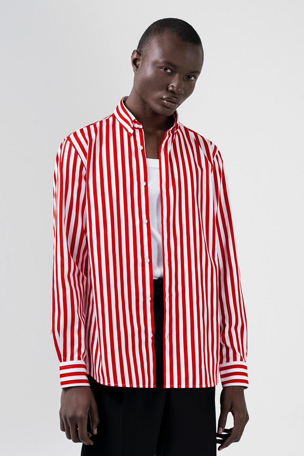 Bold Red White Striped Shirt